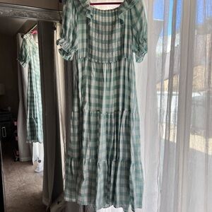 JessaKae Mint Checkered Midi Dress